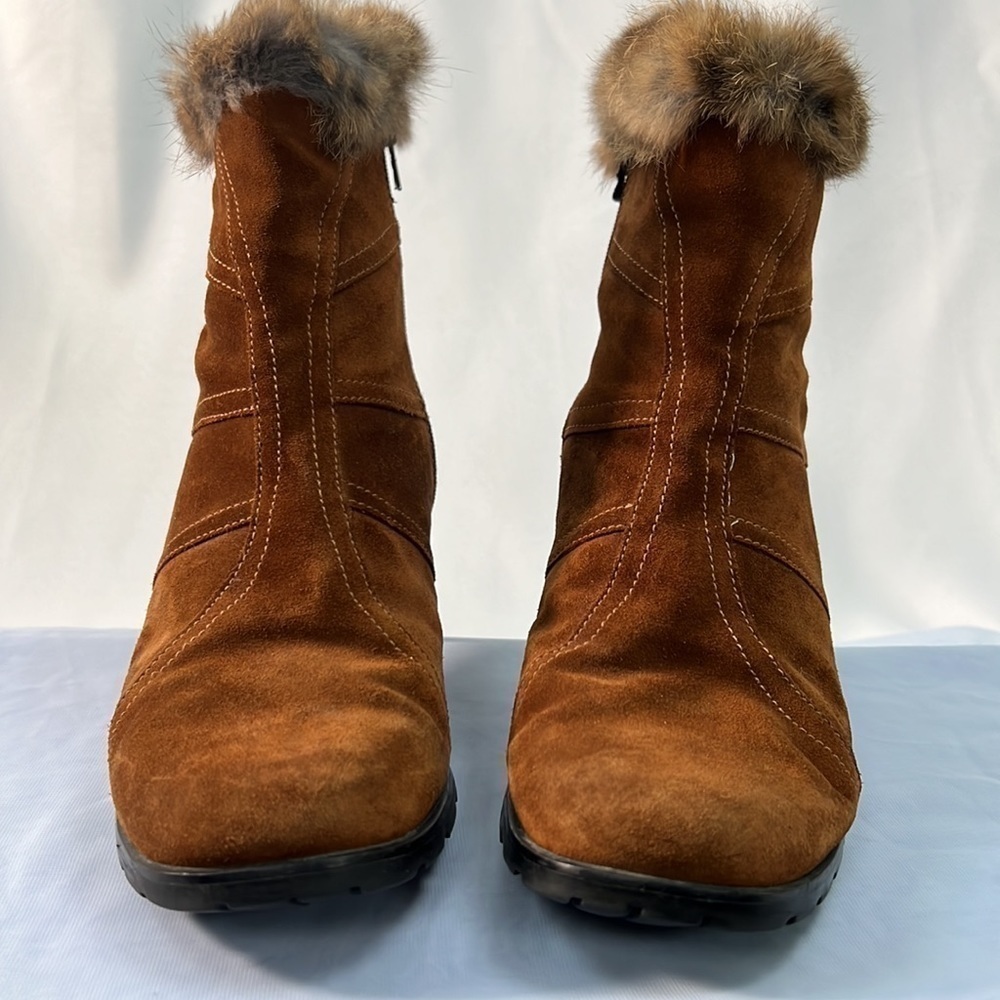 Brilliant Waterproof suede brown ankle boots with faux fur trim, rubber sole 10 - Picture 2 of 10